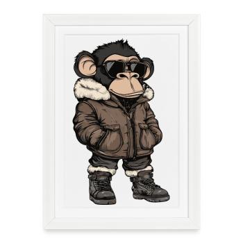 Singe Hiver Frais - Affiche encadrée (27 × 37 cm) - blanc - Devant