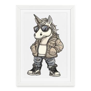 Licorne Hiver frais - Affiche encadrée (27 × 37 cm) - blanc - Devant