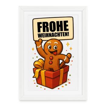 Gingerbread Man Merry Christmas - Framed poster (27 × 37 cm) - white - Front