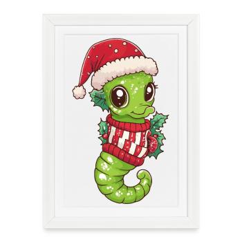 Noël de l’hippocampe - Affiche encadrée (27 × 37 cm) - blanc - Devant