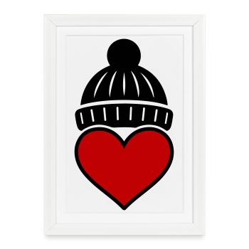 Cœur Hiver Amour de Tuque - Affiche encadrée (27 × 37 cm) - blanc - Devant