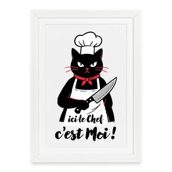 Chat Noir cuisinier, ici le chef c'est moi ! - Affiche encadrée (27 × 37 cm) - blanc - Devant