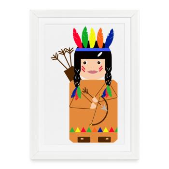 Petit Guerrier Indien aux Plumes - Affiche encadrée (27 × 37 cm) - blanc - Devant