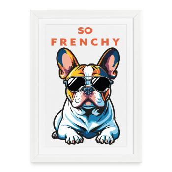 Bouledogue français Pop Chic Lunettes - Affiche encadrée (27 × 37 cm) - blanc - Devant