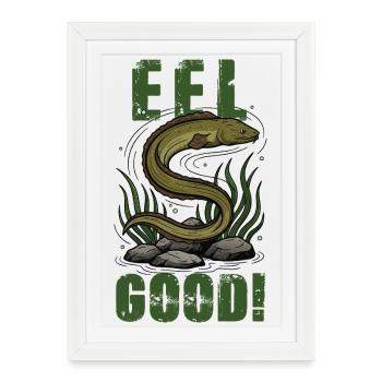 Humour Anguille Eel Good Vintage - Affiche encadrée (27 × 37 cm) - blanc - Devant