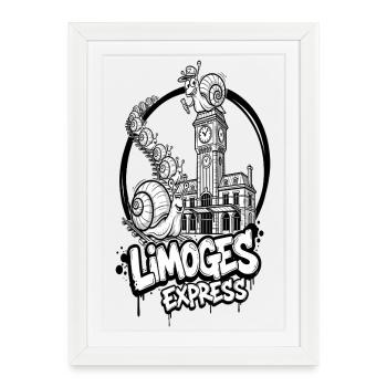 Limoges Express Escargots - Affiche encadrée (27 × 37 cm) - blanc - Devant