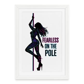 Fearless on the Pole – Neon Line Art Silhouette - Framed poster (27 × 37 cm) - white - Front