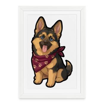 Chiot berger allemand bandana rouge - Affiche encadrée (27 × 37 cm) - blanc - Devant