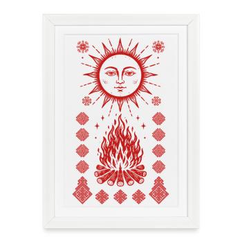 Noc Kupaly Fire Sun - Affiche encadrée (27 × 37 cm) - blanc - Devant