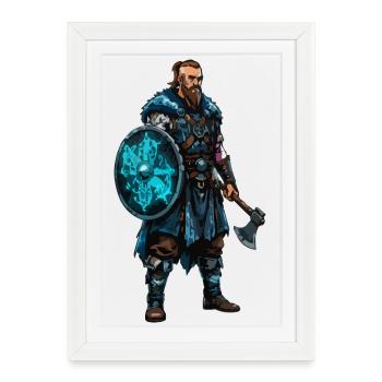Guerrier runique en lumière bleue - Affiche encadrée (27 × 37 cm) - blanc - Devant