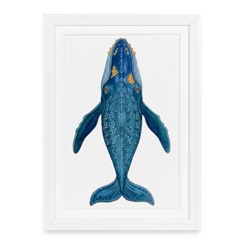 Totem géométrique aquarelle de la baleine bleue - Affiche encadrée (27 × 37 cm) - blanc - Devant