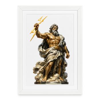 Statue de Zeus avec la foudre du Dieu Ancien - Affiche encadrée (27 × 37 cm) - blanc - Devant