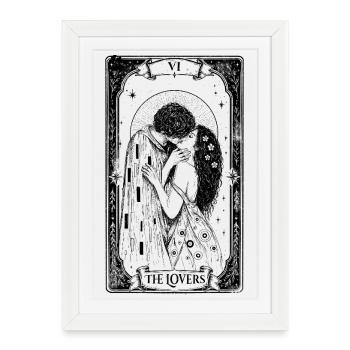 The Lovers – Le Baiser Gothic Tarot Card - Affiche encadrée (27 × 37 cm) - blanc - Devant