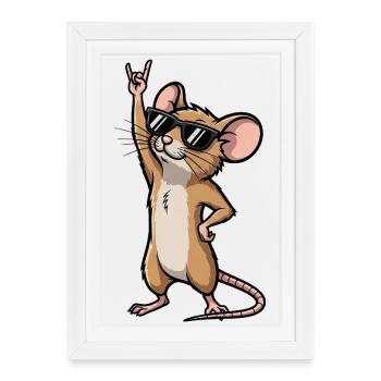 Cool Mouse Rat Musicien Rock Comic - Affiche encadrée (27 × 37 cm) - blanc - Devant