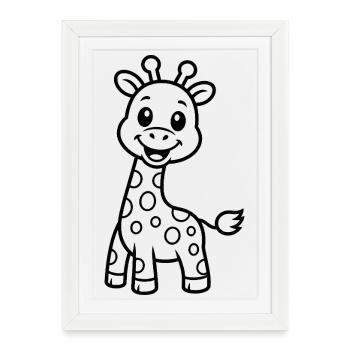 Motif animalier giraffe et enfant mignon - Affiche encadrée (27 × 37 cm) - blanc - Devant