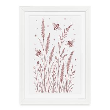 Abeilles et fleurs - Affiche encadrée (27 × 37 cm) - blanc - Devant