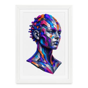 Android futuriste – Art géométrique IA - Affiche encadrée (27 × 37 cm) - blanc - Devant