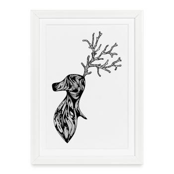 Cerf - Affiche encadrée (27 × 37 cm) - blanc - Devant