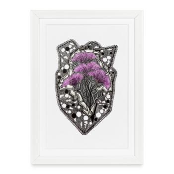 Cadre en dentelle Mandala Purple Blossoms - Affiche encadrée (27 × 37 cm) - blanc - Devant