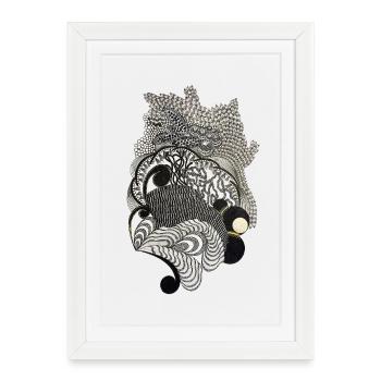 Black and White Decorative Waves Pattern - Framed poster (27 × 37 cm) - white - Front