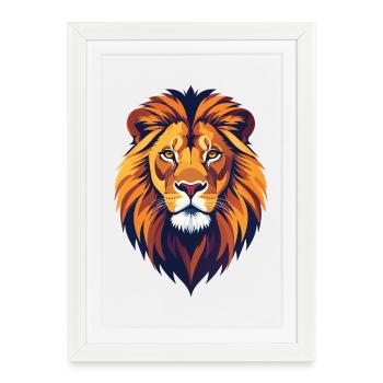 Illustration de la puissante tête de lion Motif de tête de lion - Affiche encadrée (27 × 37 cm) - blanc - Devant