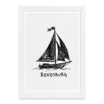 Voilier Rendsburg – Croquis dessiné à la main - Affiche encadrée (27 × 37 cm) - blanc - Devant