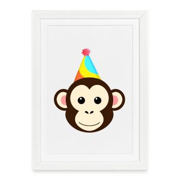 Cute monkey party with party hat - Framed poster (27 × 37 cm) - white - Front