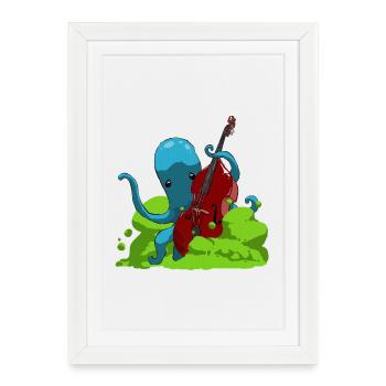Octopus spielt Bass - Gerahmtes Poster (27 × 37 cm) - Weiß - Vorne