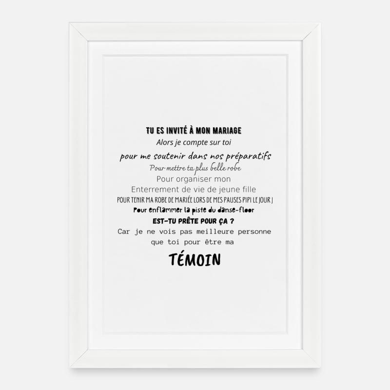 témoin de mariage  - Affiche encadrée (27 × 37 cm) - blanc