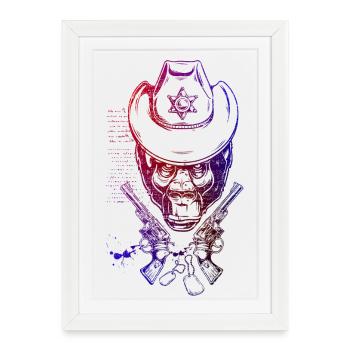 singe de cow-boy - Affiche encadrée (27 × 37 cm) - blanc - Devant