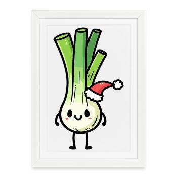 Kawaii leek with santa hat - Framed poster (27 × 37 cm) - white - Front