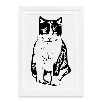 Chat noir - Affiche encadrée (27 × 37 cm) - blanc - Devant