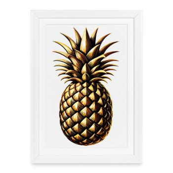 Cadeau ananas doré - Affiche encadrée (27 × 37 cm) - blanc - Devant