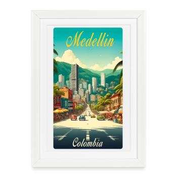 Design classique rétro Medellin Columbia - Affiche encadrée (27 × 37 cm) - blanc - Devant