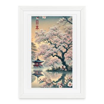 Design artistique de fleurs d'église du Japon - Affiche encadrée (27 × 37 cm) - blanc - Devant