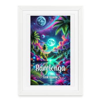 Palmiers de vacances aux Îles Cook à Parotonga - Affiche encadrée (27 × 37 cm) - blanc - Devant