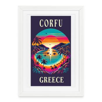 Corfu Greece sunset design - Framed poster (27 × 37 cm) - white - Front