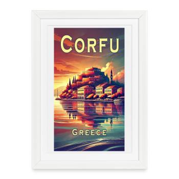 Corfu Greece sea travel design - Framed poster (27 × 37 cm) - white - Front