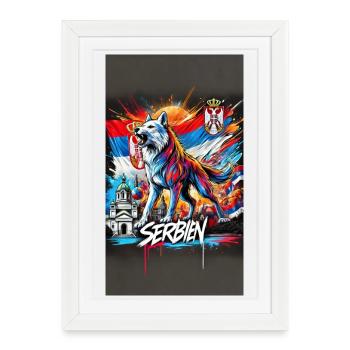 Conception du drapeau national du loup de Serbie - Affiche encadrée (27 × 37 cm) - blanc - Devant