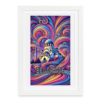 Belgrade Serbia Panorama Design - Framed poster (27 × 37 cm) - white - Front