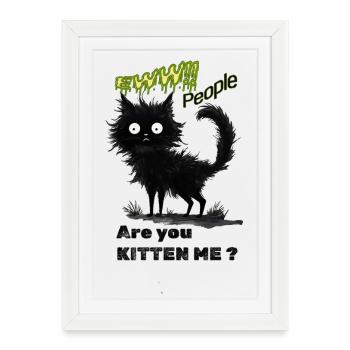 Chat noir fantaisiste - Affiche encadrée (27 × 37 cm) - blanc - Devant