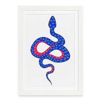Serpent à fleurs bleu et rouge - Affiche encadrée (27 × 37 cm) - blanc - Devant