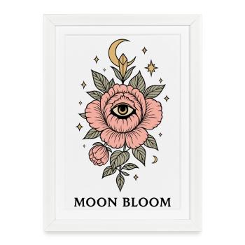 Moon Bloom - Pivoine avec œil et lune - Affiche encadrée (27 × 37 cm) - blanc - Devant