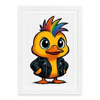 arc-en-ciel punk canard dessin animé - Affiche encadrée (27 × 37 cm) - blanc - Devant