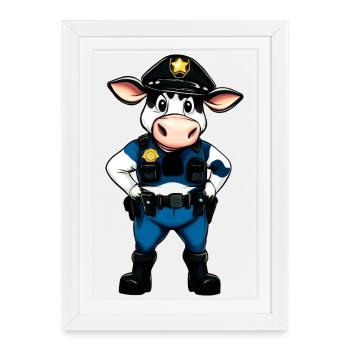 Police des vaches - Affiche encadrée (27 × 37 cm) - blanc - Devant
