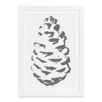 Silhouette de cône d’épicéa dans les tons gris - Affiche encadrée (27 × 37 cm) - blanc - Devant