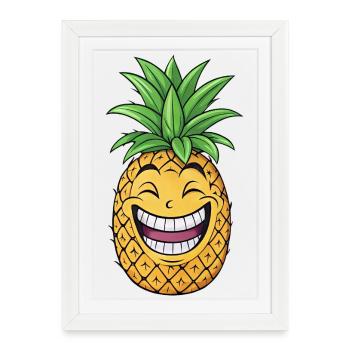 Funny Pineapple Cartoon Summer Fruit Caribbean - Framed poster (27 × 37 cm) - white - Front