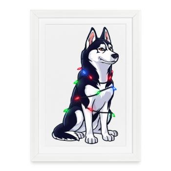 Husky with Christmas lights - Framed poster (27 × 37 cm) - white - Front