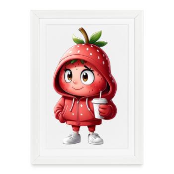 Sweat à capuche fraise Hero - Affiche encadrée (27 × 37 cm) - blanc - Devant