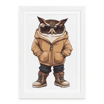 Hibou Hiver Frais - Affiche encadrée (27 × 37 cm) - blanc - Devant